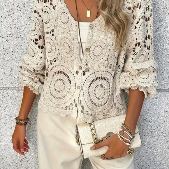 Guipure Lace Button Down Cardigan Sweater NWT Size XL NWT - Picture 4 of 4